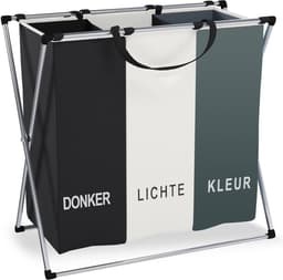 Wasmand 3 Vakken 90L - Opvouwbare Wassorteerder met NL opdruk - Aluminium Frame wasmanden — thumbnail 1