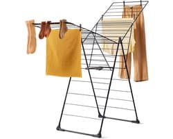 Blokker Wasrek Inklapbaar 108 cm Hoog Zwart - Stevig Droogrek met Wieltjes - Met 32m Drooglengte Perfect voor 1 tot 2 Wasladingen - Wasdroogrek Compact Op te Bergen