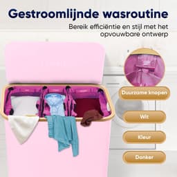 DARI. - Wasmand 3 vakken - Wassorteerder - 160L - met 3 uitneembare zakken - wasmand - roze - knopen — thumbnail 4
