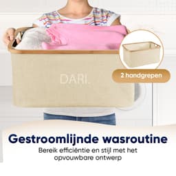 DARI. Opvouwbare Wasmand 45L – Heupwasmand – Wasmanden – Opbergmand – Wasbox – Bamboe – Beige — thumbnail 4