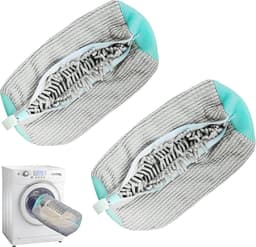 2-pack herbruikbare wasmachine schoenenzakken - cilindrische multifunctionele schoenenwaszak - anti-deformatie - verstelbare schoenenwaszak sportschoenreinigingszak, 360° reiniging witte schoenen - multifunctionele schoenenwaszak voor wasmachine en d — thumbnail 1