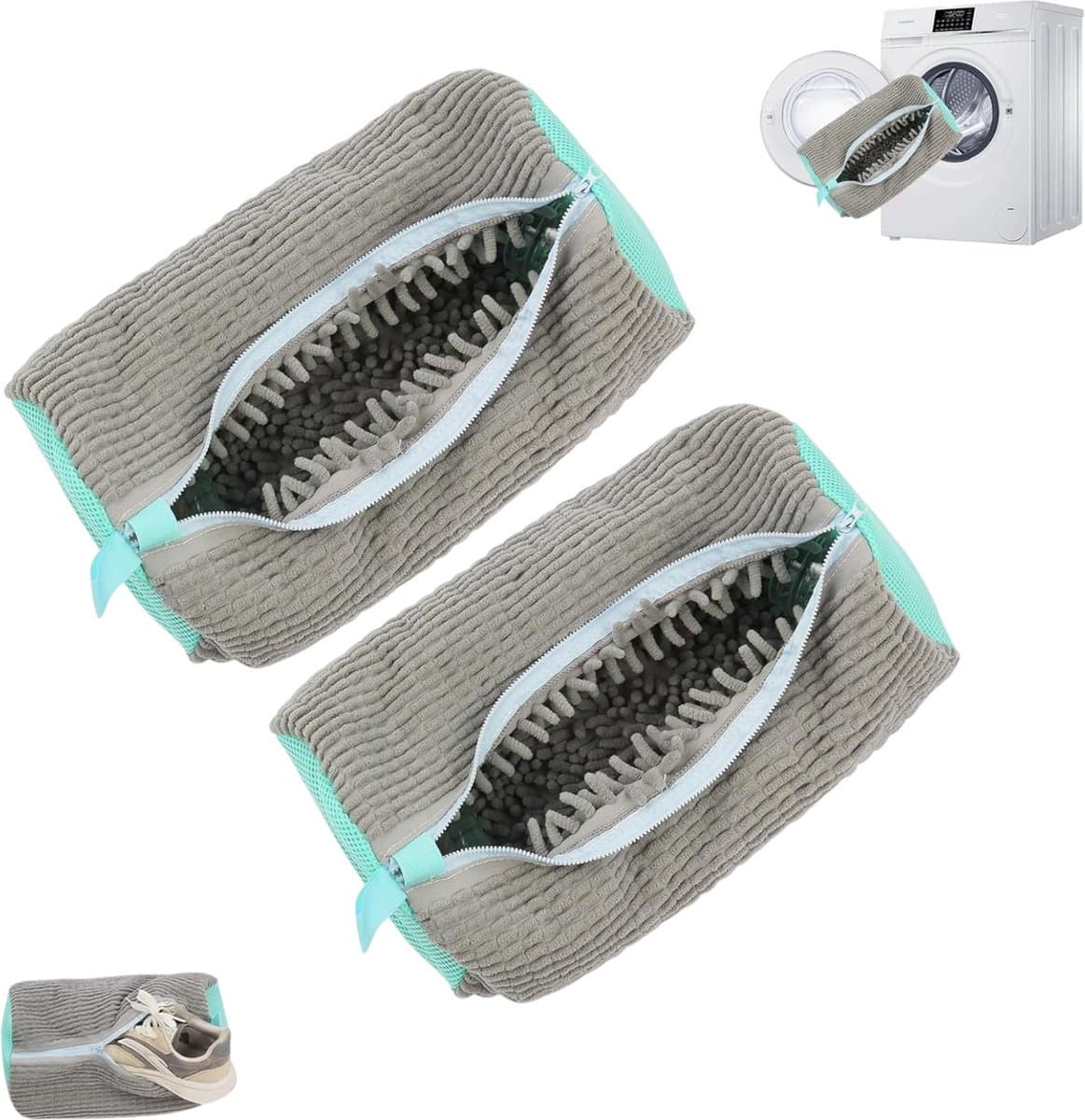 2-Pack wasmachine schoenveters, herbruikbare schoenreinigingszak, wasmachine schoenzak, sneaker mesh waszak voor wasmachine en droger (grijs) — afbeelding 1