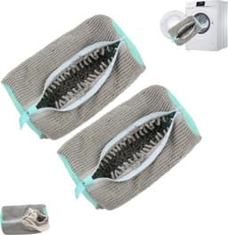 2-Pack wasmachine schoenveters, herbruikbare schoenreinigingszak, wasmachine schoenzak, sneaker mesh waszak voor wasmachine en droger (grijs) — thumbnail 1