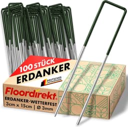 FLOORDIREKT Grondanker Haringen voor Kunstgras - Stabiele & Corrosiebestendige - Voor Kunstgras, Onkruidvlies, Schutting, Tent, Camping & Tuin - Gemaakt van Ijzerdraad - U-Vorm - 100 stuks - 15 x 3 cm — thumbnail 1