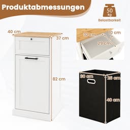 COSTWAY Waskast met wasmand, wasverzamelaar met lade, tafelblad van bamboe, badkamerkast, badkamerkast voor badkamer, waskeuken, 40 x 37 x 82 cm, wit — thumbnail 2
