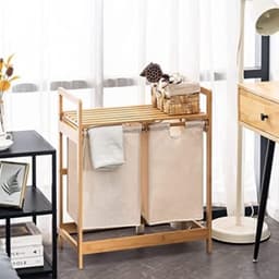 Wasmand Met Twee Vakken - Stijlvolle Laundry Basket - Praktisch En Compact Voor Organisatie In Huis — thumbnail 3