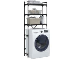 Wasmachine rek - Opbergrek - Wasmachine meubel - Opbouwmeubel - Toilet Rek - 67x25x163 cm - Hout - Zwart