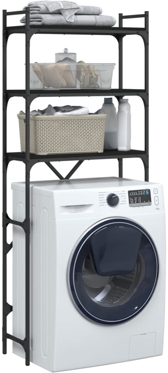 Wasmachine rek - Opbergrek - Wasmachine meubel - Opbouwmeubel - Toilet Rek - 67x25x163 cm - Hout - Zwart — afbeelding 1