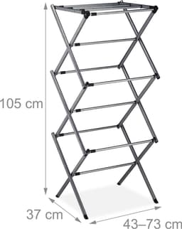 wasrek inklapbaar - uitschuifbaar - 11 stangen - 105x73x37 cm - metaal - zilver — thumbnail 5