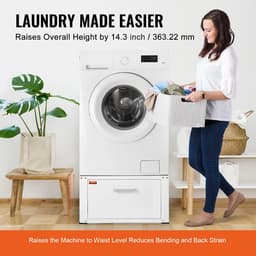 Hanimo Wasmachine Verhoger Met Lade - Wasmachineverhoger - Wasmachine Opbouwmeubel - Wasmachine Sokkel - 36cm Hoog - Wit - Universeel — thumbnail 3