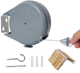 WiseGoods Premium Buiten Waslijn - Automatische Uittrekbare Drooglijn Met Oprolbare Waslijndraad - Wanddroogrek - Draad 15 Meter — thumbnail 1