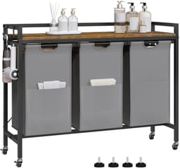 RM Store® - Uitschuifbare Wasmand Kast - Waswagen - 3 Compartimenten - Verwijderbare Waszak - Metalen Frame - 93 x 15 x 75 cm. — thumbnail 2