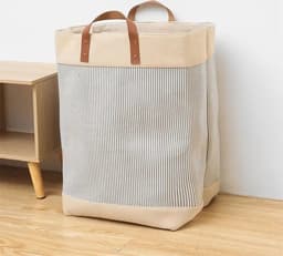 Black Friday 2024 Deals - Opvouwbare wasmand van jute stof met lederen handvat, opbergmand, Laundry basket - Wasbox — thumbnail 2