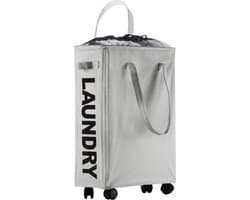 Wasmand met verlengde handgrepen, opvouwbare wasmand met wieltjes, smalle rechthoekige wasbak, opbergzak voor badkamer, slaapkamer, 40 l, 39 x 18,5 x 58 cm, lichtgrijs