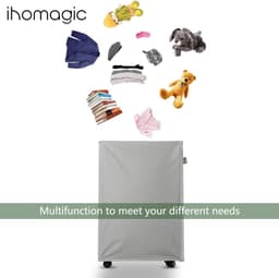 Wasmand met wieltjes, smalle wasmand voor kleine nissen, opvouwbare wasmand met handvat, rechthoekig, ruimtebesparende wasmand 600D-stof voor badkamer, wasruimte, 39 x 18,5 x 58 cm, lichtgrijs — thumbnail 5