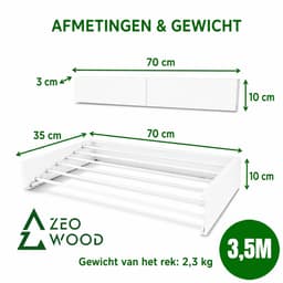 Zeo Wood® - Wanddroogrek Inklapbaar 70 cm - 3.5 m Drooglengte Wit — thumbnail 2