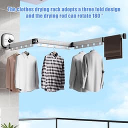 NTH products- Droogrek intrekbaar - Kledingrek met zuignap - Opvouwbare kledingstang - Handdoekhouder - Voor balkon/badkamer - Melkwit 3-weg — thumbnail 2