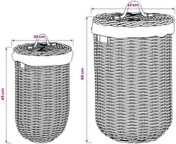 vidaXL - Wasmand - met - deksel - 2 - pcs - Natuurlijk - Bruin - Kubu - Rattan — thumbnail 2