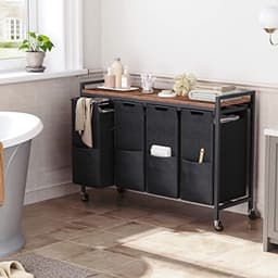 Wassorteerder met 4 afneembare zakken, plank en wielen - 4x 39,8 liter - Sorteerwasmand voor kleur en materiaal - Inklapbare waswagen met handvatten - Bruin/zwart — thumbnail 4