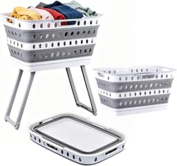 Wasmanden | Inklapbare ruime opslag met poten - wasopbergwagen - voor studentenkamer, badkamer, slaapkamer, kinderkamer, camper, ondergoed wassen — thumbnail 1