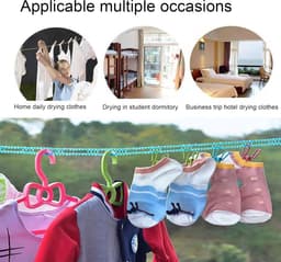 Kledinglijn met Haken - Waslijn Drooglijn - Kleding Drogen - Windproof Ontwerp - 10 Meter - Grijs — thumbnail 5