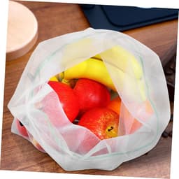 Herbruikbare Mesh Groentenzakken - Netzakken Fruit Opslag - Verse Producten Bewaren - Ademend Polyester Net - 35x30cm - Wit — thumbnail 2