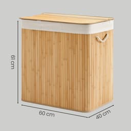 SONGMICS - Wasmand - Wassorteerder - 3 Vakken - 150L Opvouwbare Bamboe Wasbox - Uitneembare Waszak — thumbnail 2