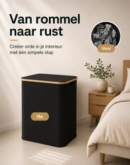 SOVARA - Wasmand 3 vakken - 160L - Zwart - Bamboe wassorteerder - 3 uitneembare waszakken — thumbnail 3