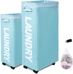 Wasmand op wielen - Opvouwbare opberger - Ruimtebesparend opbergen - Slank en hoog design - 70 Liter - Grijs — thumbnail 5