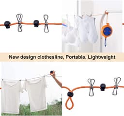 Camping Waslijn - Reis Waslijn - Kleding Drogen - Intrekbaar Touw - 8 Meter - Lijn met Clips — thumbnail 5