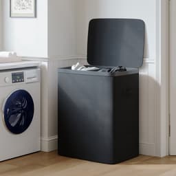 MAZAZU Wasmand 2 Vakken 100L – Deksel & Wassorteerder met Uitneembare Zakken - Zwart — thumbnail 3