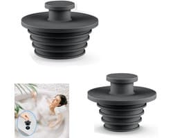 Set van 2 - Badkuipstop - Wastafelstop - Douchestop - Badkuipstop - Wastafelstop - Pijpstop - BPA-vrij - Siliconenmateriaal - Geschikt voor badkuipen, wastafels, enz. - Eén grote en één kleine - Zwart — afbeelding 1