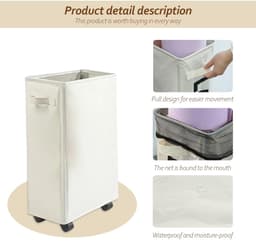 Dailygoods- Wasmand met Wieltjes - Opvouwbaar - 4 Vakken - Beige - Wasmand met Deksel - Geurpreventie - Eenvoudige Verplaatsing - Wascontainer — thumbnail 5