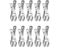 Allecta - 10-pack roestvrijstalen handdoekclips - Windbestendige grote veerclips - Strandlaken - Badhanddoek - Lakens - Dikke kleding - 11 cm