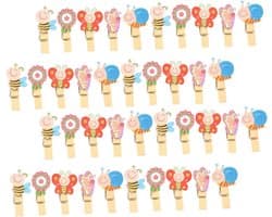 Houten Klemmen - Mini Clips - Foto's Ophangen - Dierenvorm Ontwerp - 50 Stuks - Diverse Kleuren