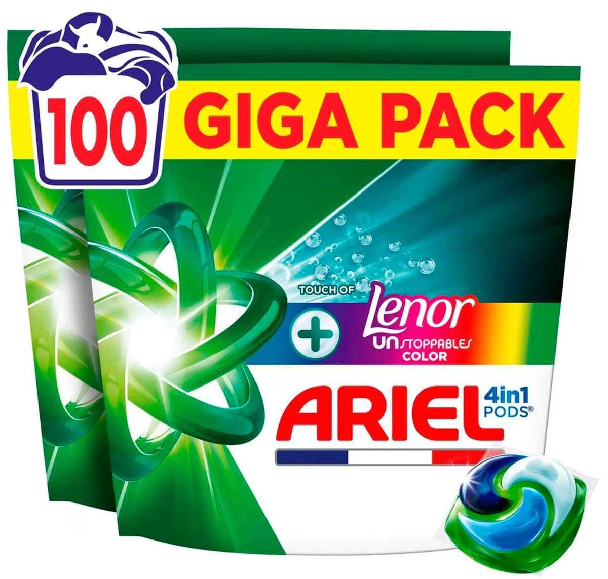 Ariel 4in1 Colour Touch of Lenor + Unstoppables Pods 100 stuks — afbeelding 1