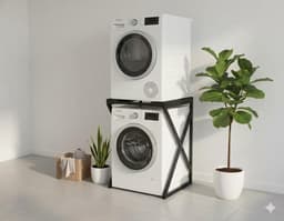 SERALUXE - Universeel Wasmachine Kast - Wasmachine Verhoger- Metaal - Zwart - Universeel Wasmachine en Droger Kast - Wasmachine Ombouw - Wasmachinerek - Wasmachine Sokkel- Robuust - Stabiel - Stevig - Anti Vibratie — thumbnail 2