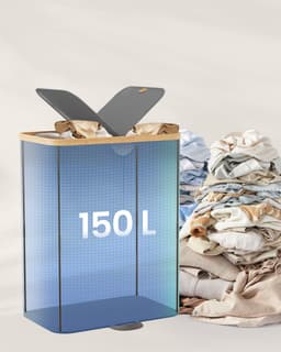 SONGMICS - Wasmand - Wasmand met 2 Vakken - 150 Liter - Uitneembare Waszakken - Met Deksel — thumbnail 5