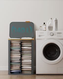 SONGMICS LCB519GN01 - Wasmand met Deksel - 2 Compartimenten - Opvouwbaar en Bamboe Frame — thumbnail 5