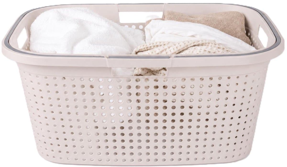 Wasmand met hengsel - 38 liter - 60 cm - creme - Draagwasmanden - Wasgoedmand - Mand met handvatten — afbeelding 1
