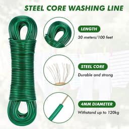 Dailygoods - Waslijn voor Buiten - Zware Toepassingen - 30 Meter - Groen - Roestvrij en Waterdicht - Tot 120 Kg Belastbaar - Ideaal voor Balkon en Tui — thumbnail 3