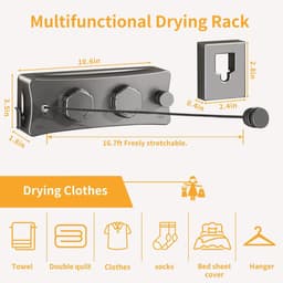 Dailygoods- Waslijn Intrekbaar - Wandmontage - Ruimtebesparend - Verstelbaar - Heavy-duty Draagvermogen - Veilig met Spanningsregelaar - Kledinglijn — thumbnail 4