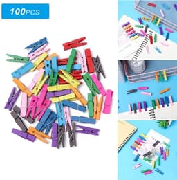 100 stuks kleine houten klemmen - kleurrijke mini wasknijpers - foto clips - mini papieren fotoclip - hangende clips — thumbnail 2