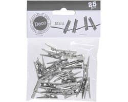 Dailygoods- Wasknijpers Mini 30 mm - Cadeauknijpers - Fotoklemmen - Knutselklemmen - Decoratieklemmen - 25 Stuks Zilver Metallic - Klemmen