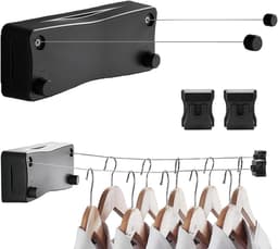 Intrekbare Waslijn - Wand Waslijn - Kleding Drogen - Dubbele RVS Lijn - 52 Meter - Zwart — thumbnail 1