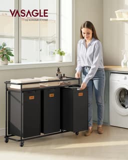 ITRONIQ Wasmand 3 delig - Wassorteerder met Wielen - Wasmand met Plank - Zwart - Was Sorteren - Met Frame — thumbnail 3