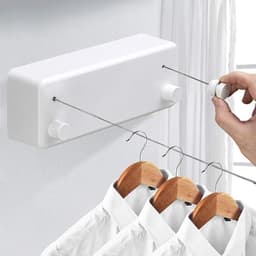 Premium uitschuifbare waslijn | Stevige uitschuifbare lijn, geschikt voor het drogen van kleding binnen en buiten, ook ideaal voor op reis of tijdens het kamperen, vergrendelbaar om doorhangen te voorkomen (wit) - 4,2 meter — thumbnail 2