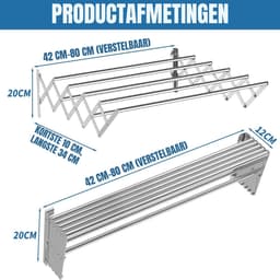 REN® Wanddroogrek Inklapbaar - Wanddroogrek - Zilver ‎- 10cm x 42cm x 15cm — thumbnail 4