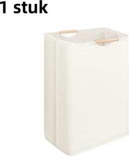 1 stuk - Wasmand - Katoen en linnen - Wasmand voor huishoudelijk gebruik - Handig - Opvouwbaar - Handzame opbergmand - Houten handvat - 40*30*60 cm - Gebroken wit — thumbnail 1