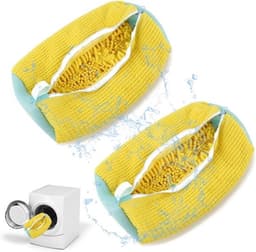 2 stuks schoenentassen voor de wasmachine - Mesh waszak voor sneakers, herbruikbare waszak voor schoenen, verborgen rits, waszak voor sneakers, tennisschoenen en slippers van vezels, geel — thumbnail 1